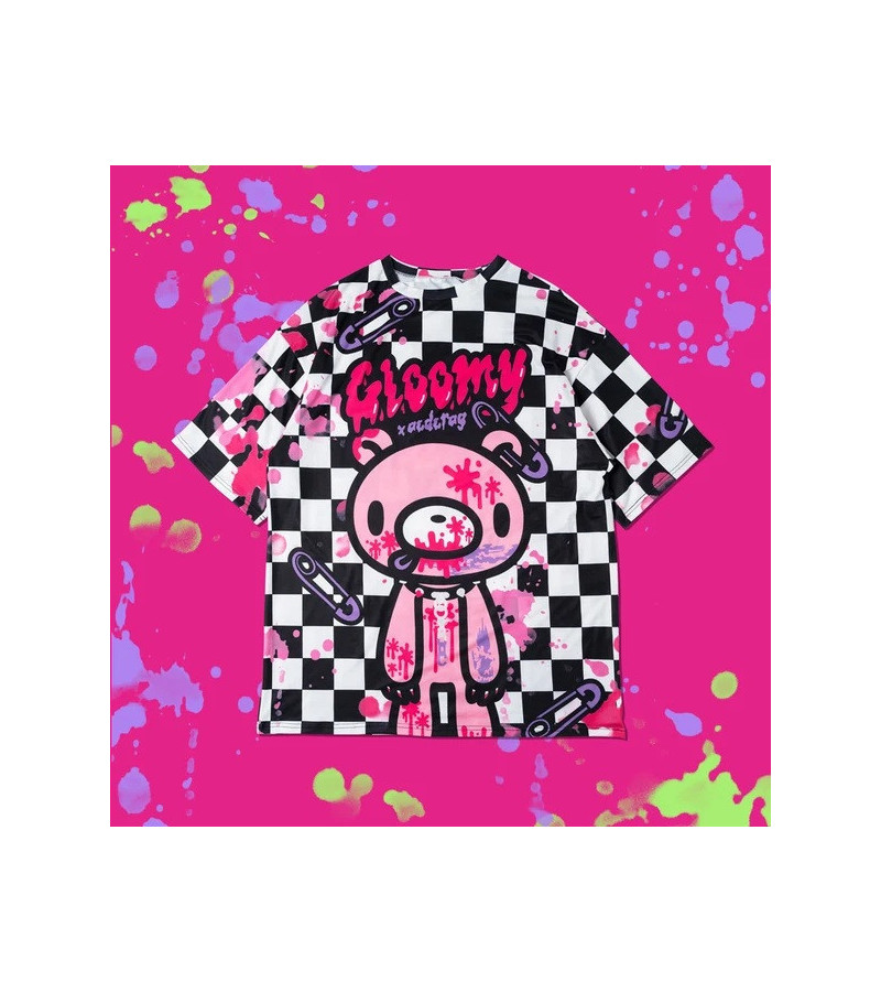 Checkered Gloomy Bear Oversized ACDC RAG Tee