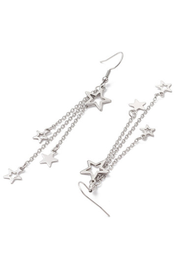 Boucles D'Oreilles Etoiles Chaines Pendantes Acier Inoxydable