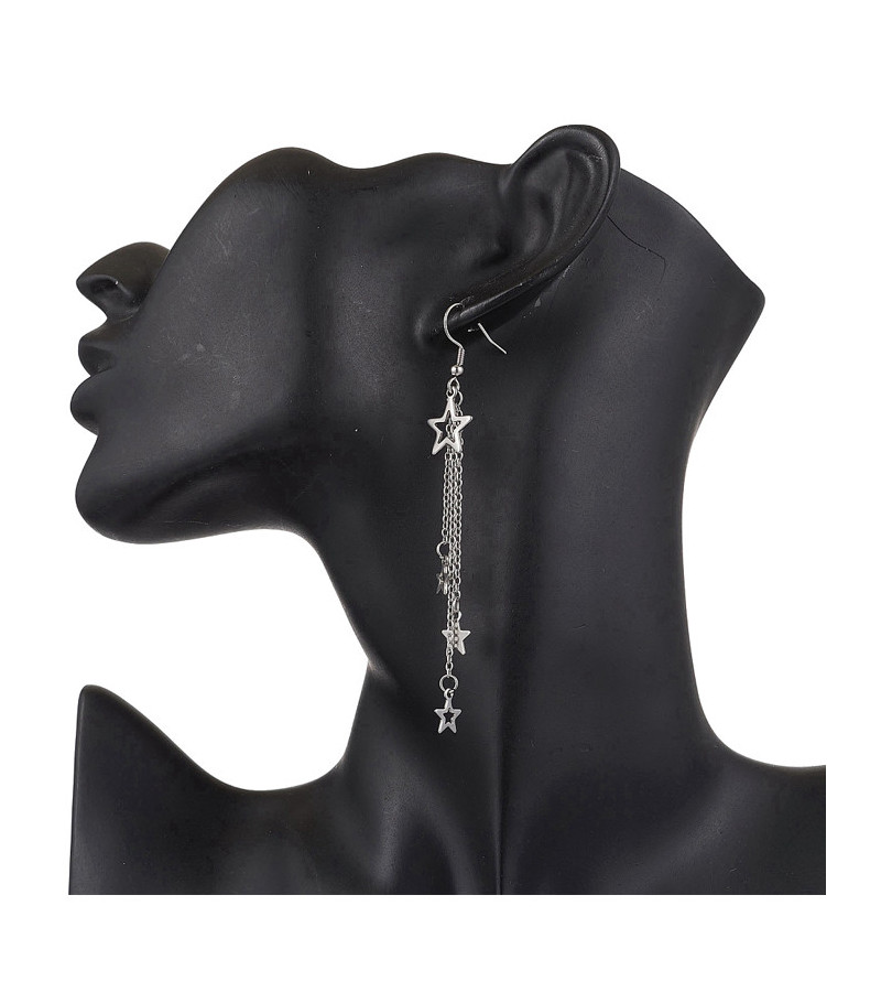 Boucles D'Oreilles Etoiles Chaines Pendantes Acier Inoxydable