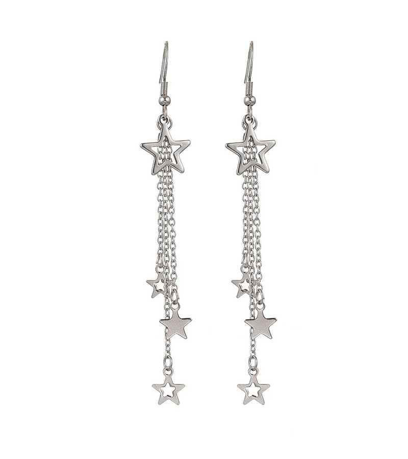 Boucles D'Oreilles Etoiles Chaines Pendantes Acier Inoxydable