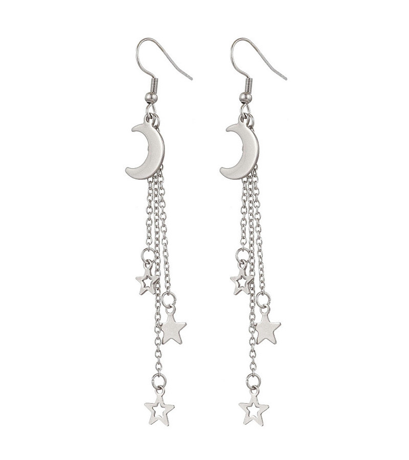 Boucles D'Oreilles Lunes Chaines Pendantes Acier Inoxydable