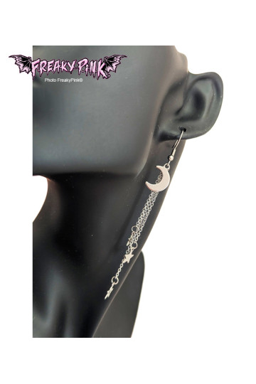 Boucles D'Oreilles Lunes Chaines Pendantes Acier Inoxydable
