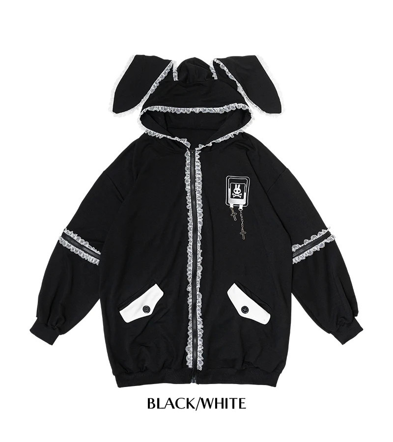 Punky Bunny Usamimi Hoodie Blanc ACDC RAG