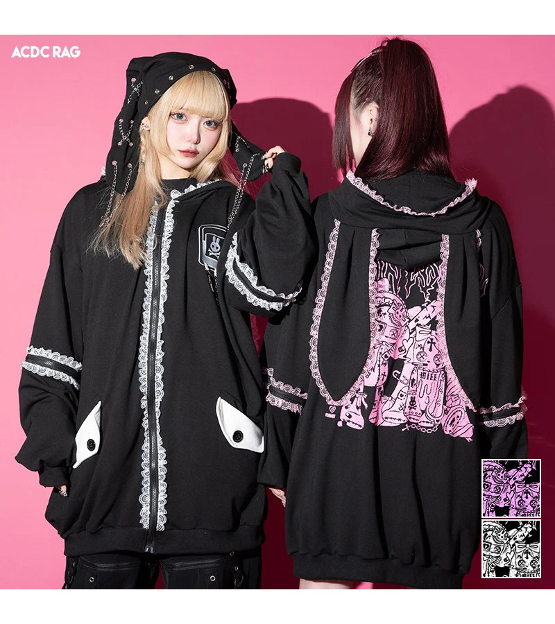 Punky Bunny Usamimi Hoodie Blanc et Rose ACDC RAG