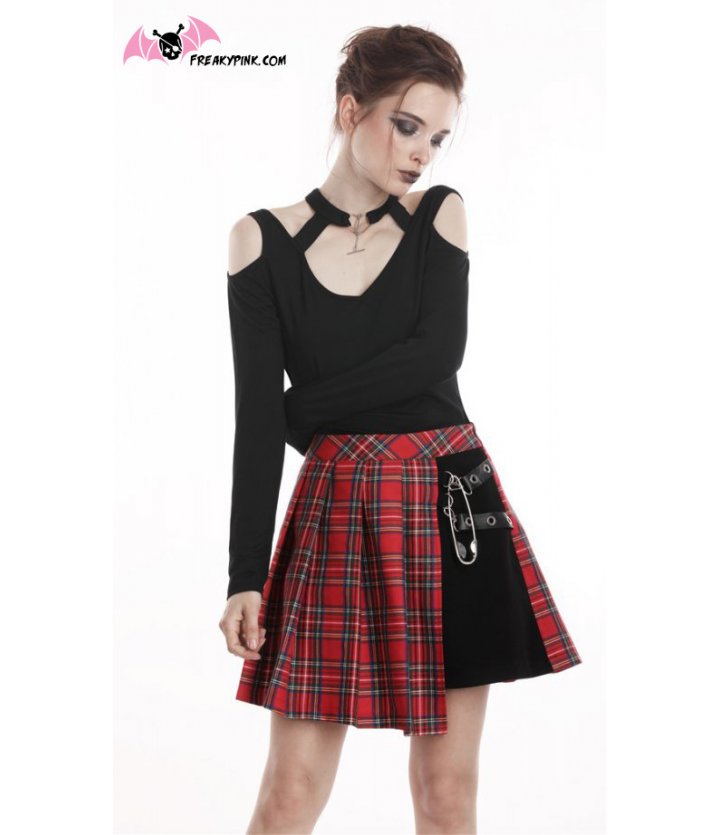 Jupe écossaise grunge punk tartan rouge noir Freaky Pink Dark in Love