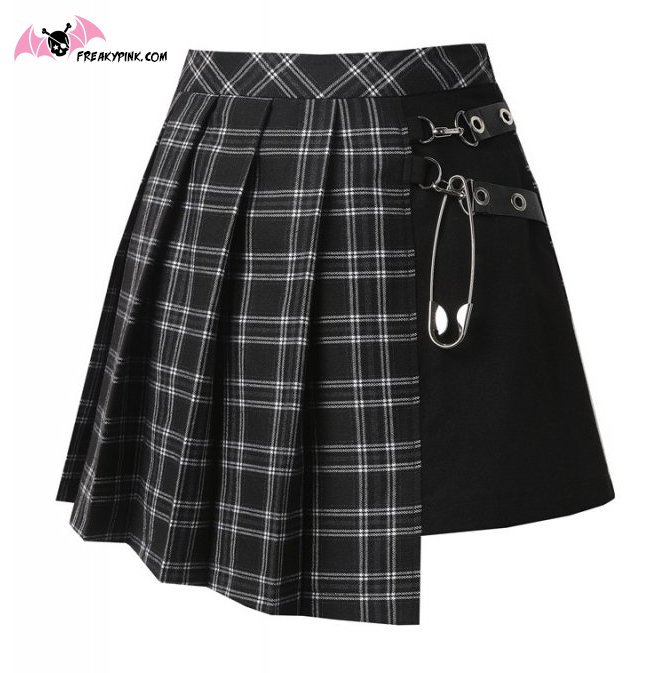 Jupe cossaise grunge punk tartan gris et noir Freaky Pink Dark in