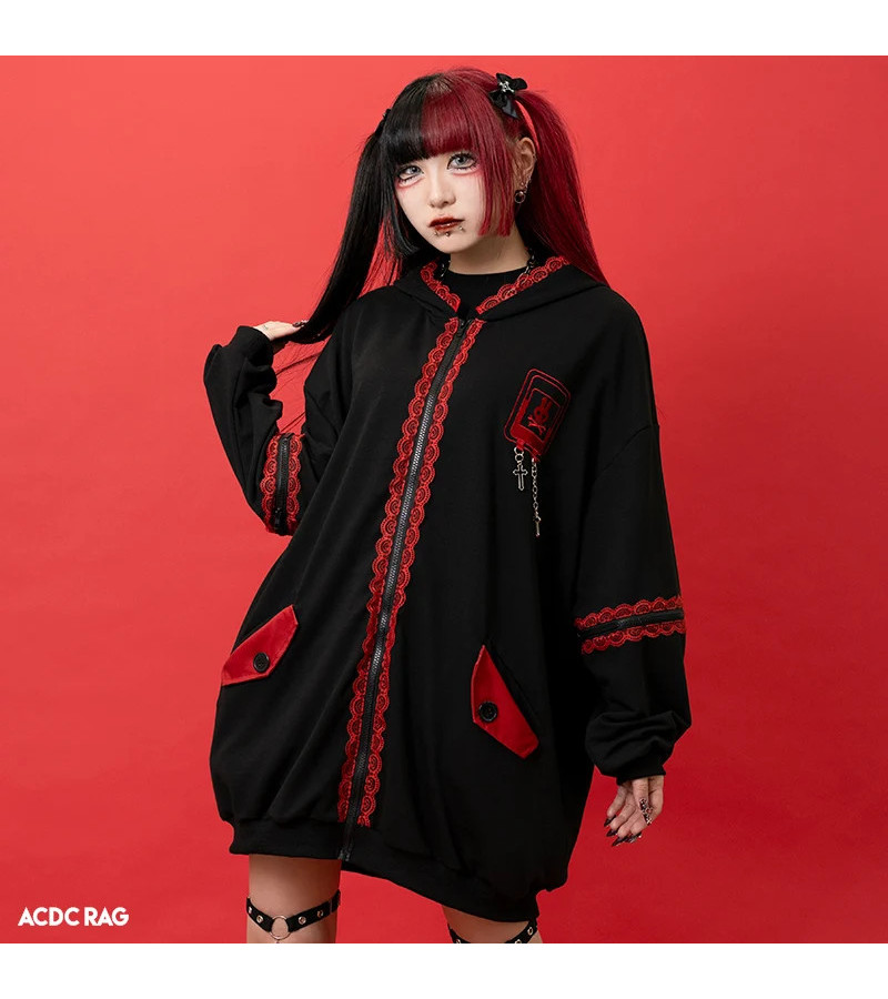 Punky Bunny Usamimi Hoodie Rouge ACDC RAG