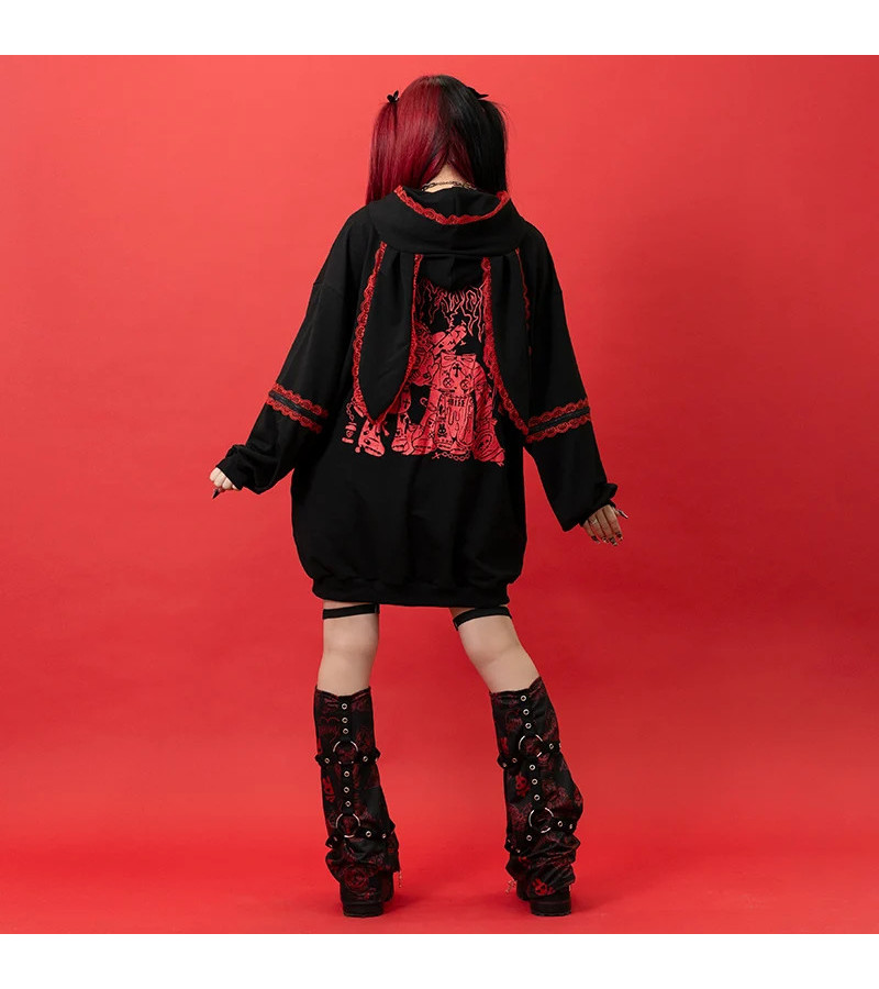 Punky Bunny Usamimi Hoodie Rouge ACDC RAG
