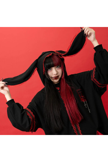Punky Bunny Usamimi Hoodie Rouge ACDC RAG