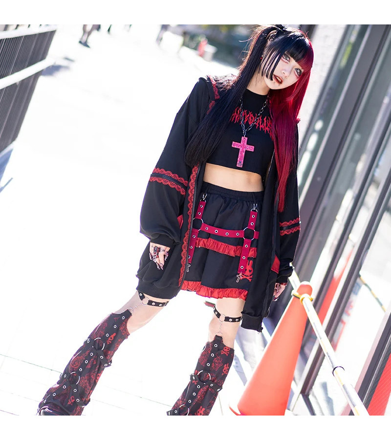 Punky Bunny Usamimi Hoodie Rouge ACDC RAG