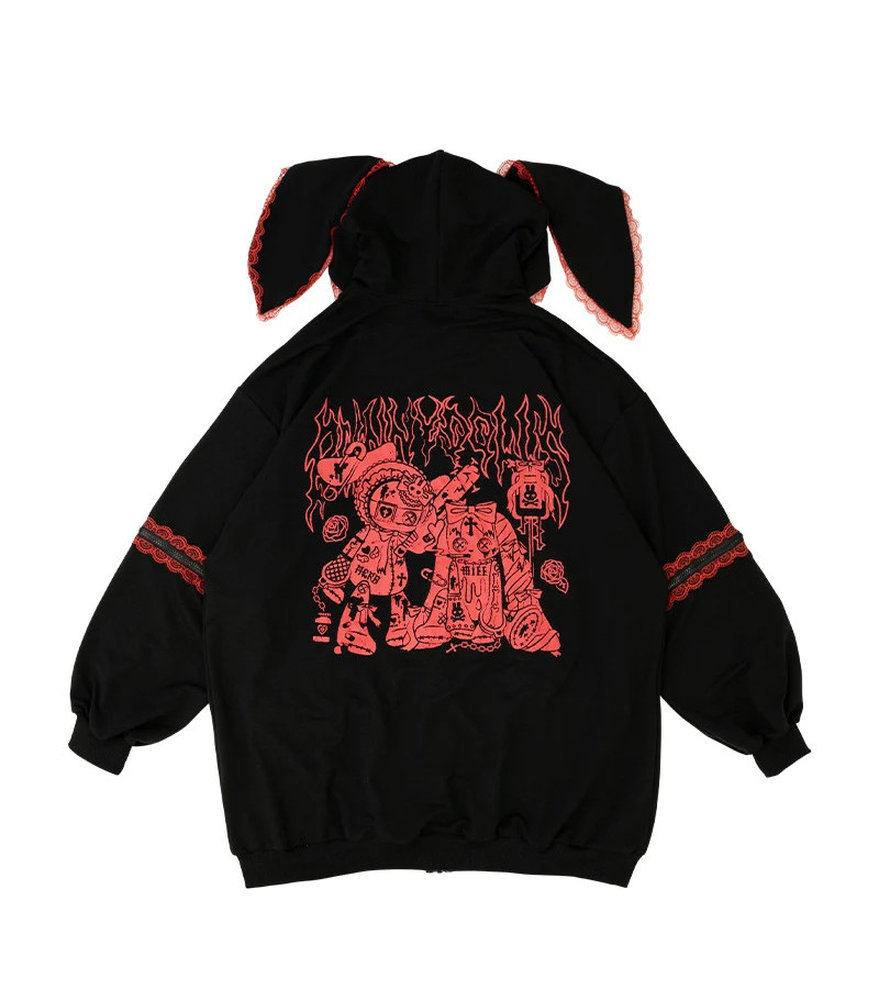 Punky Bunny Usamimi Hoodie Rouge ACDC RAG