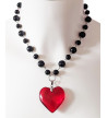 Collier Coeur Rouge Perles Noires