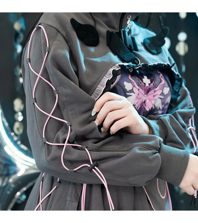 Heart Hack Cropped Jacket Gray Pink ACDC RAG