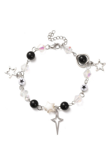 Heart Stars And Black Pearls Bracelet