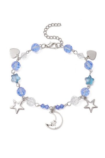 Bracelet Lune Perles Bleues
