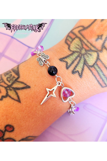 Bracelet Breloques Perles Violettes