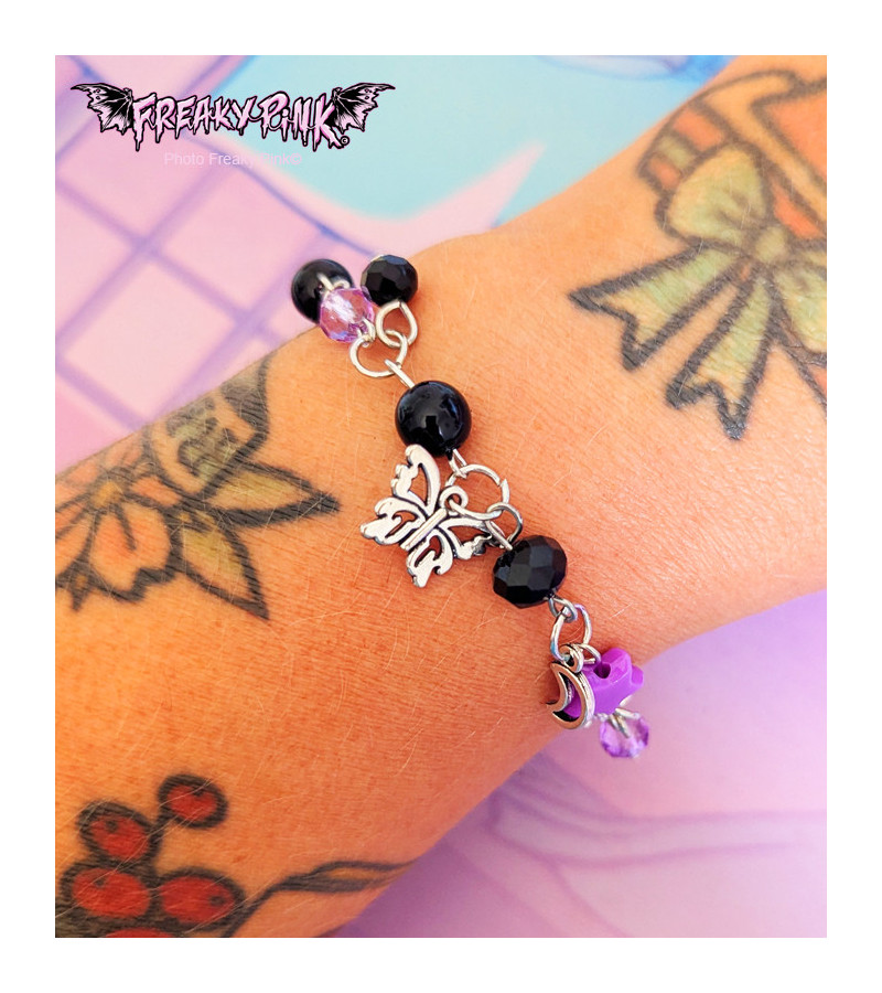 Bracelet Breloques Perles Violettes