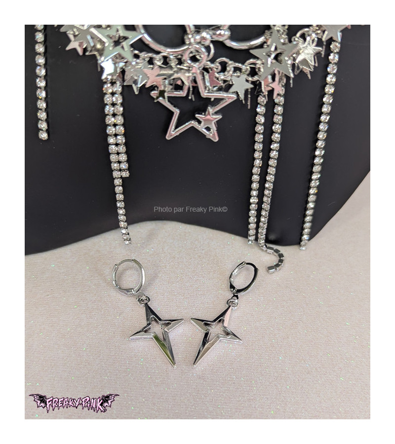 Stainless Steel Closure Stars Hoop Earrings