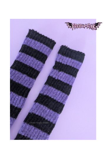 Purple Black Striped Leg Warmers - Freaky Pink