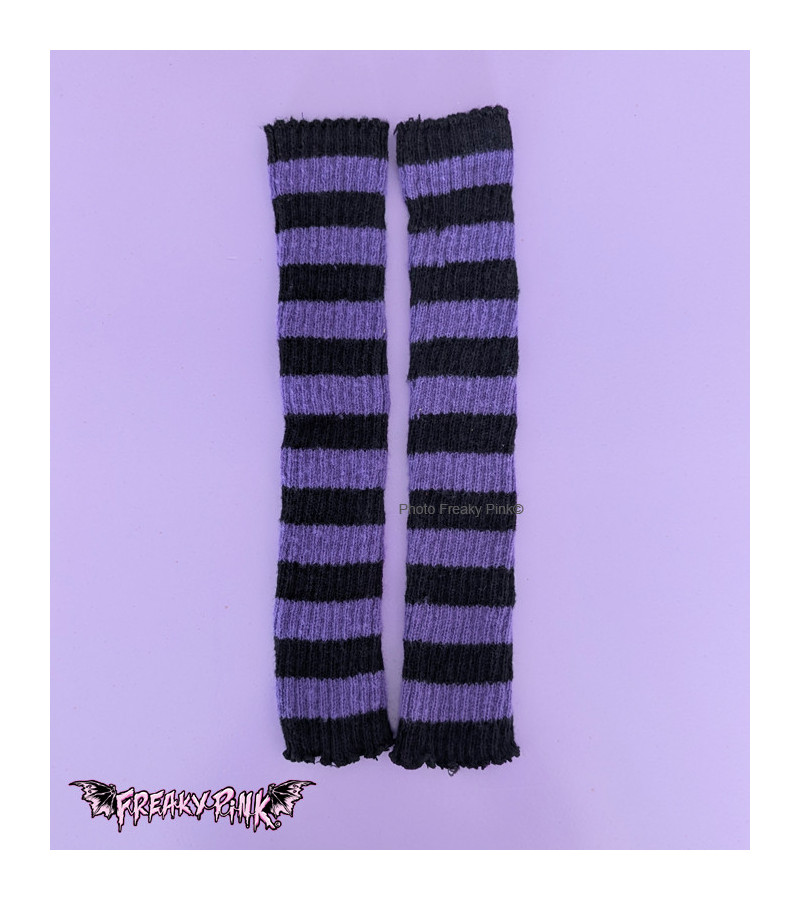 Leg Warmers Rayés Violet Et Noir