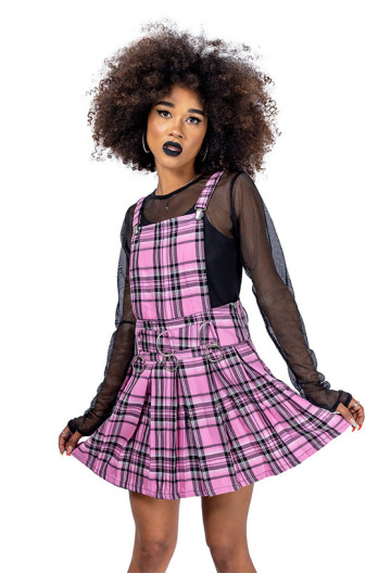 Faye Pinafore Pink And Black Checkered Dress