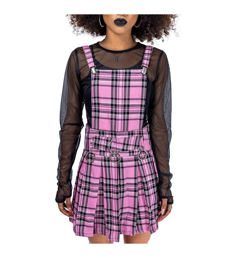Faye Pinafore Pink And Black Checkered Dress