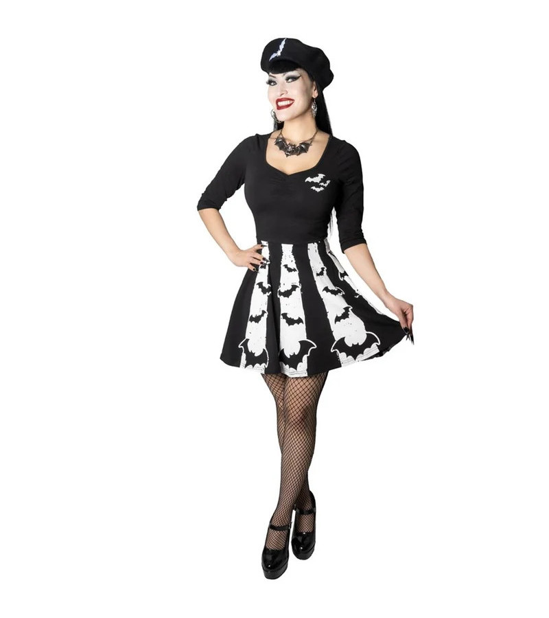Bat Stripe White Skater Dress Kreepsville 666