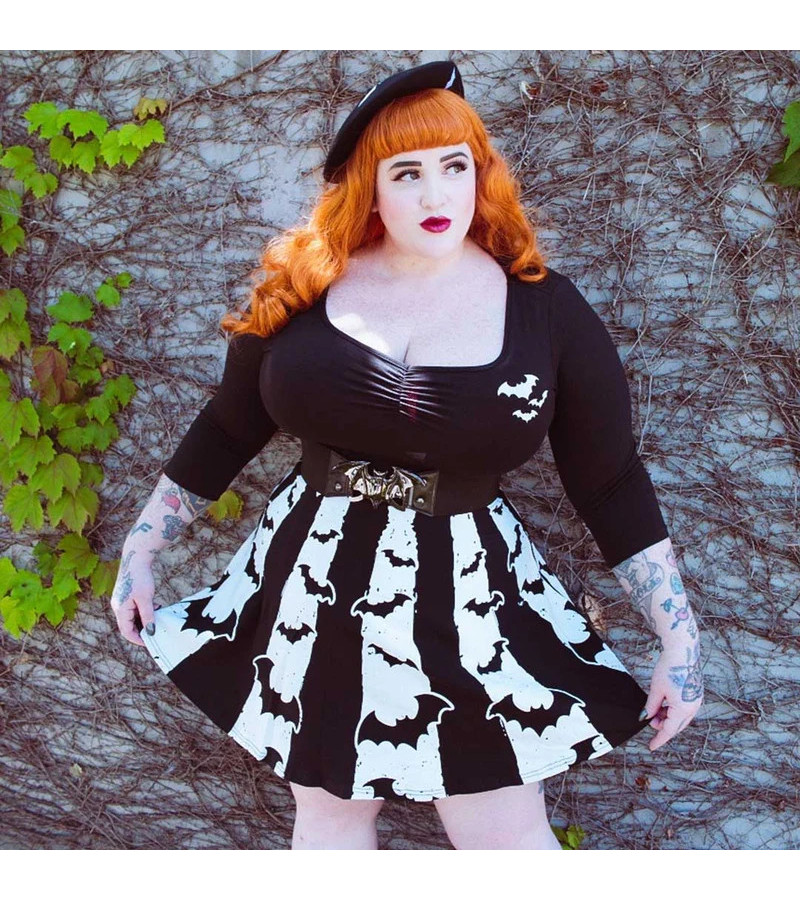 Bat Stripe White Skater Dress Kreepsville 666