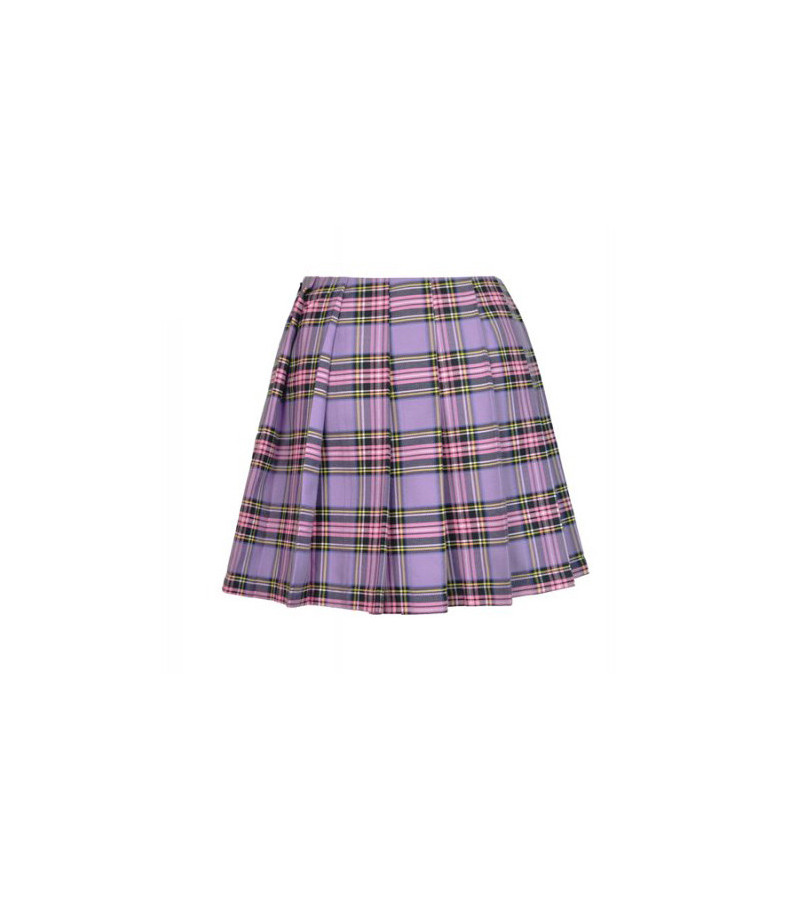 Purple Pleated Plaid Skirt