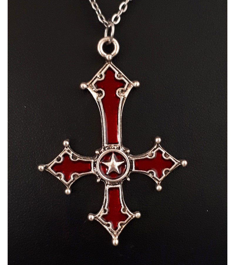 Collier Croix Inversée Rouge