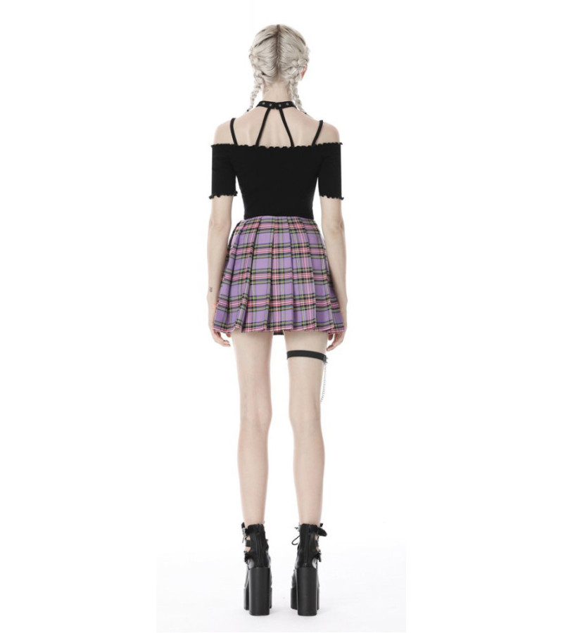 Purple Pleated Plaid Skirt