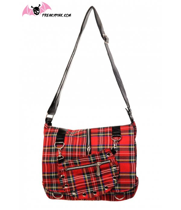 Petite sacoche punk tartan rouge