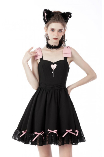 Doll Heart Pink Black Dress