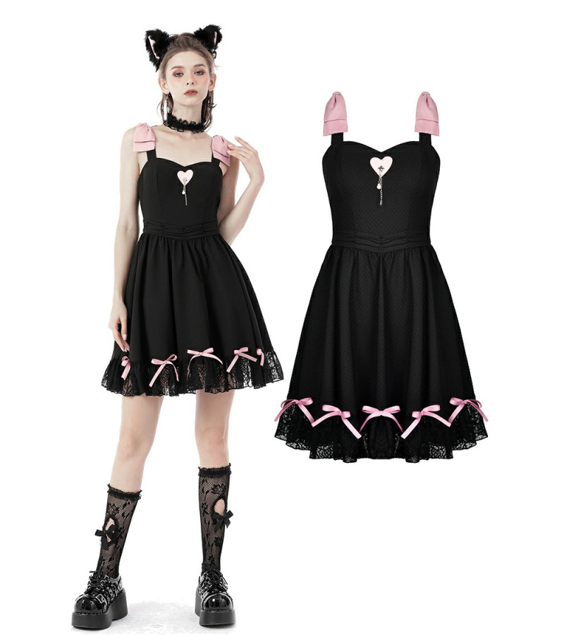 Doll Heart Pink Black Dress