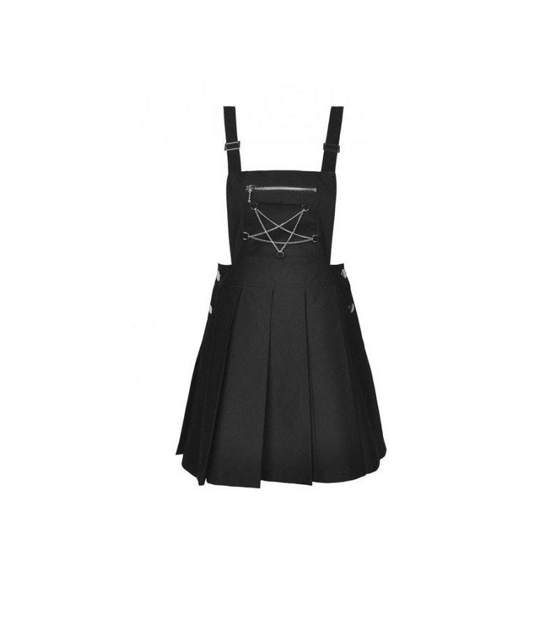 Black Pleated Pentagram Pinafore Dress Size L