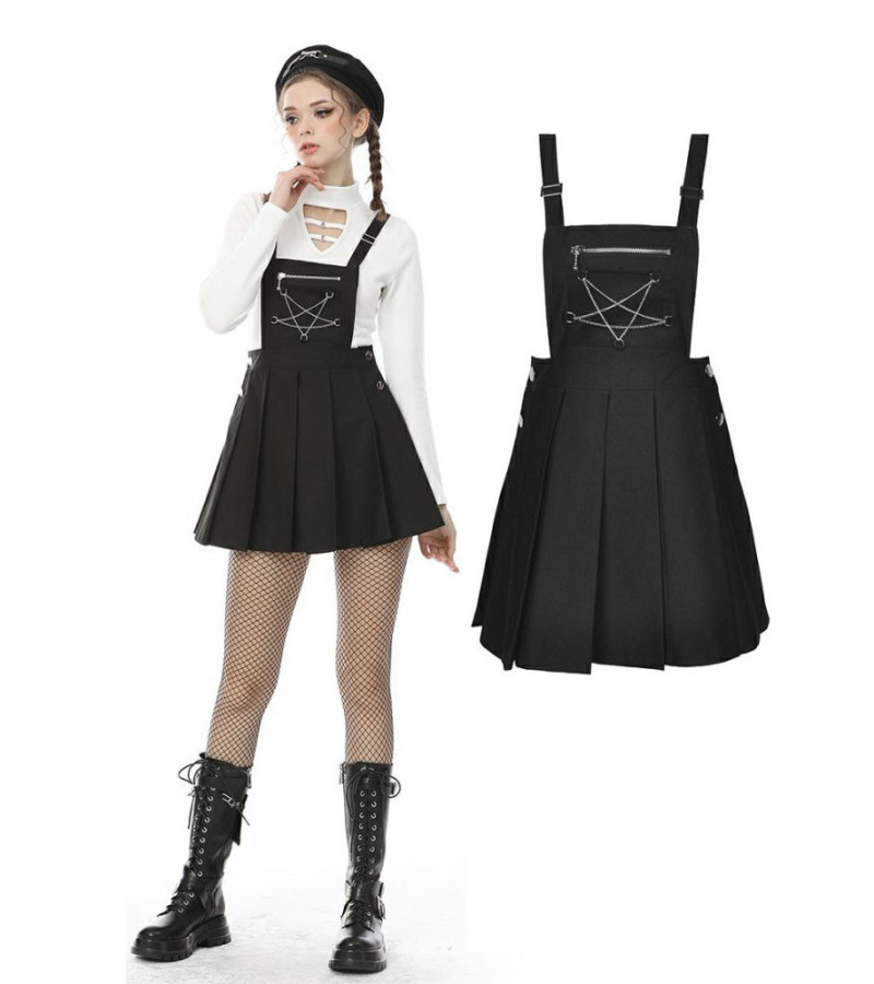 Black Pleated Pentagram Pinafore Dress Size L
