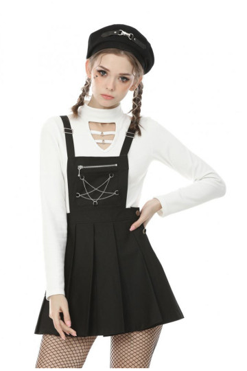 Black Pleated Pentagram Pinafore Dress Size L