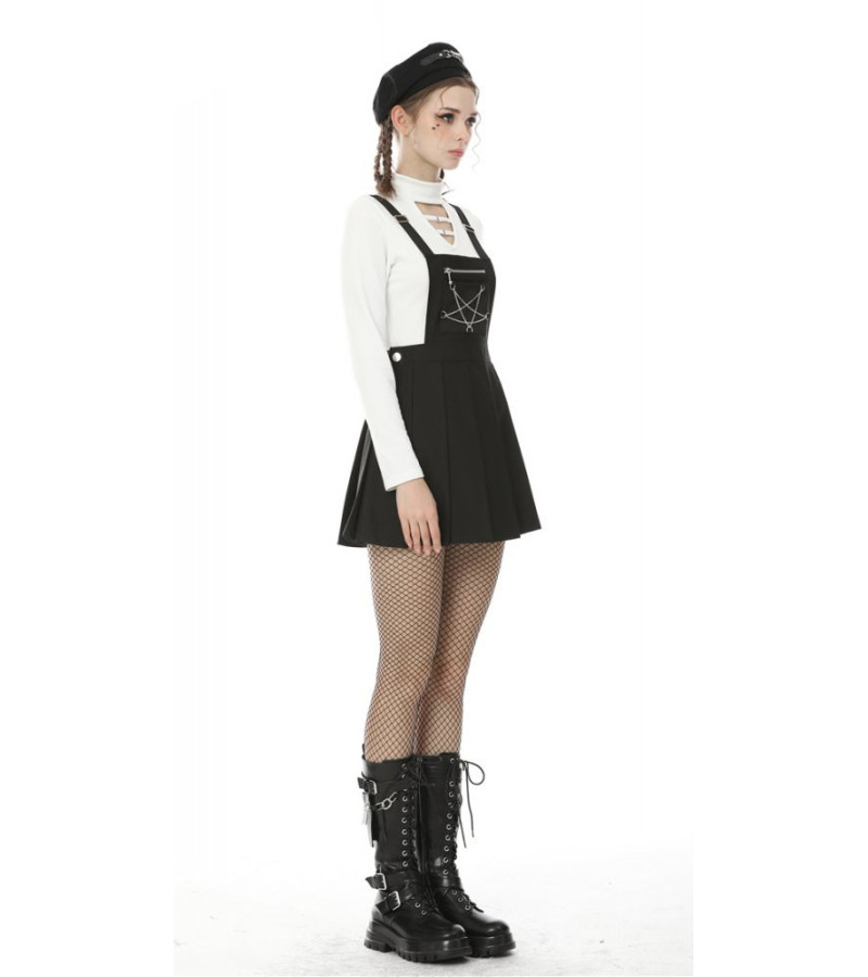 Black Pleated Pentagram Pinafore Dress Size L