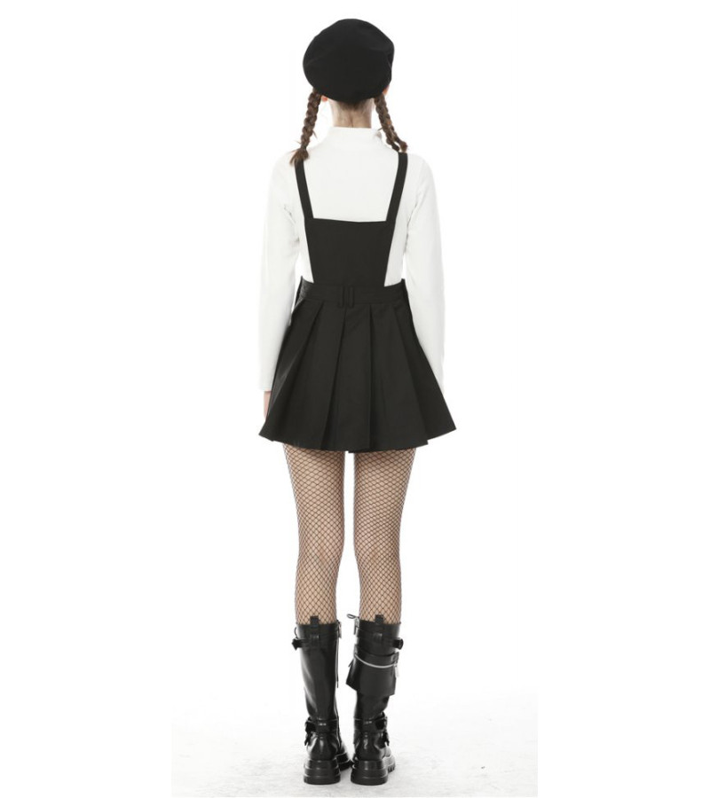 Black Pleated Pentagram Pinafore Dress Size L