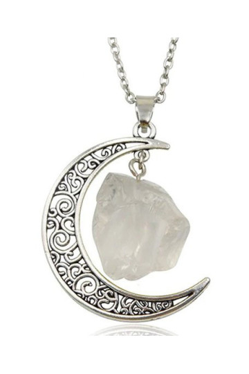 Collier Lune Et Quartz Blanc