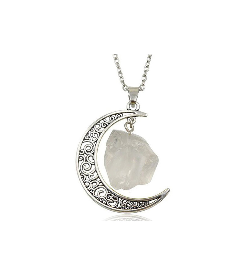 Collier Lune Et Quartz Blanc