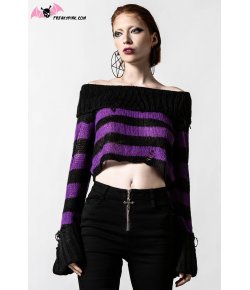 Pull court rayé noir et violet "Veruca Salt"