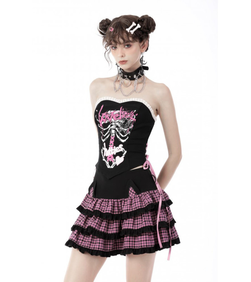 Magic Cat Pink Plaid Frilly Skirt