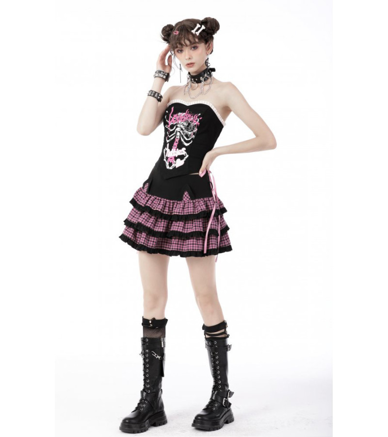 Magic Cat Pink Plaid Frilly Skirt