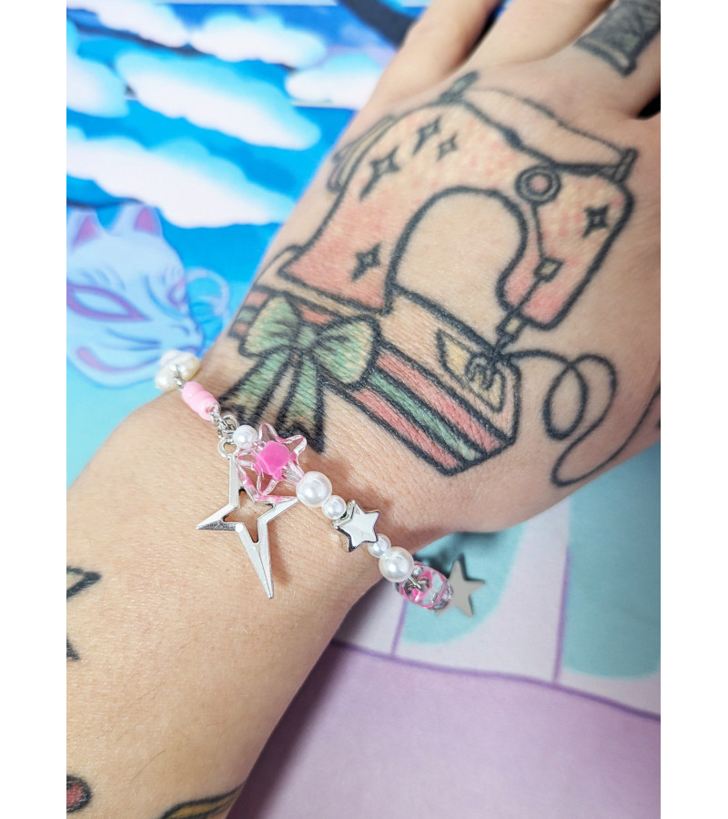 Pink Stars And Hearts Kawaii Bracelet - Freaky Pink