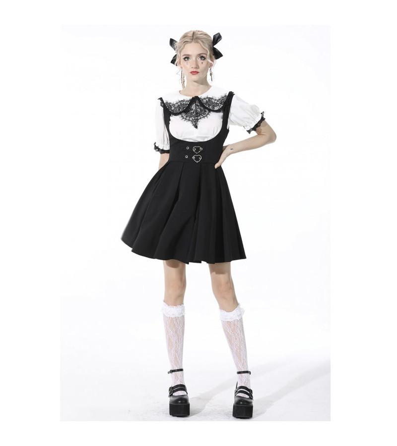 Black Pleated Preppy Style Dress