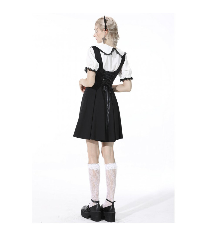 Black Pleated Preppy Style Dress