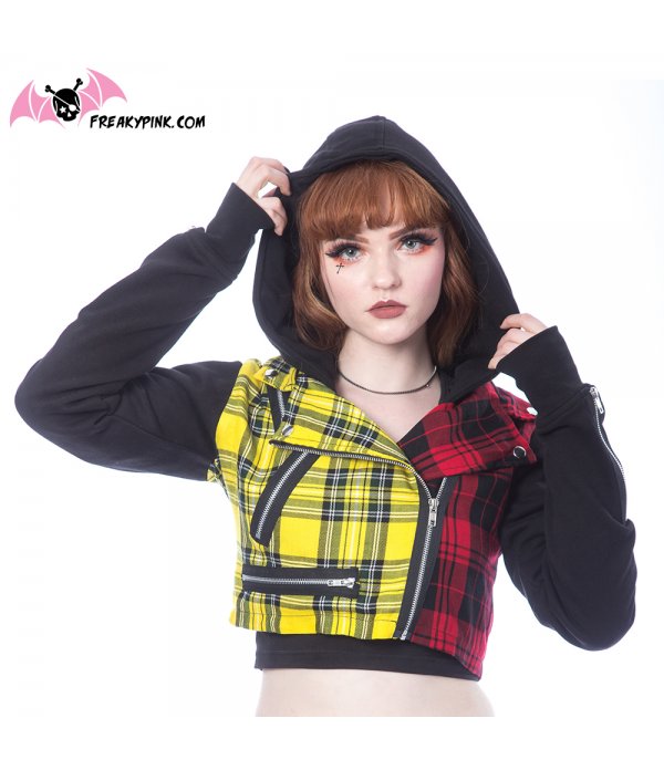 Veste Courte Bicolore Tartan Rouge et Jaune