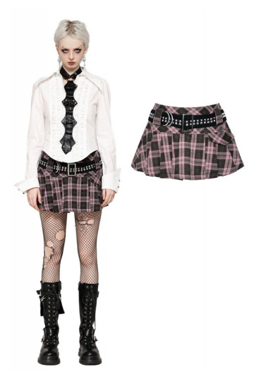 Pink Plaid Mini Skirt