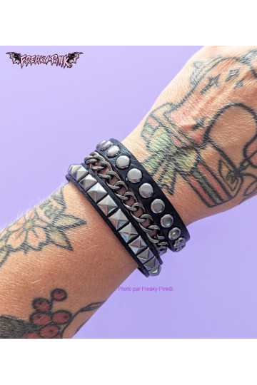 Gothic Black Bracelet With Chain And Studs